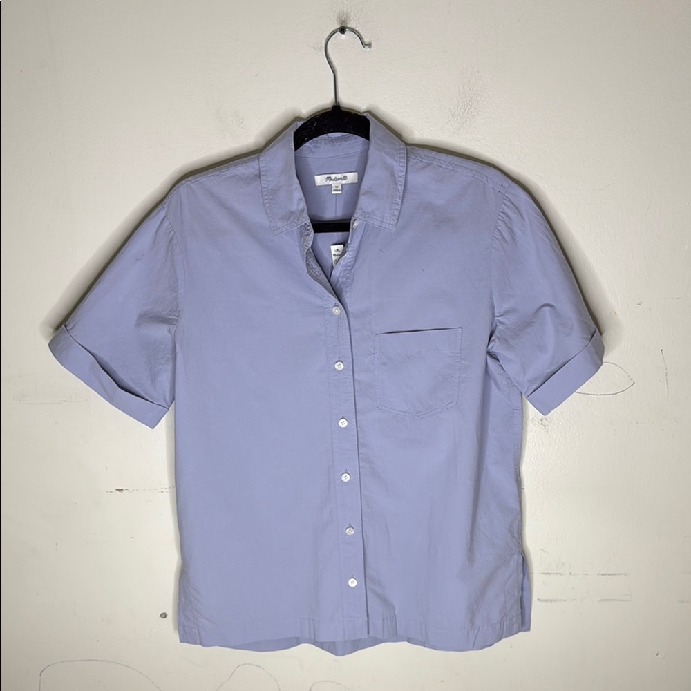 Madewell Cotton Blue / Gray Button Front Cuff Sleeve Top Size XS NEW!